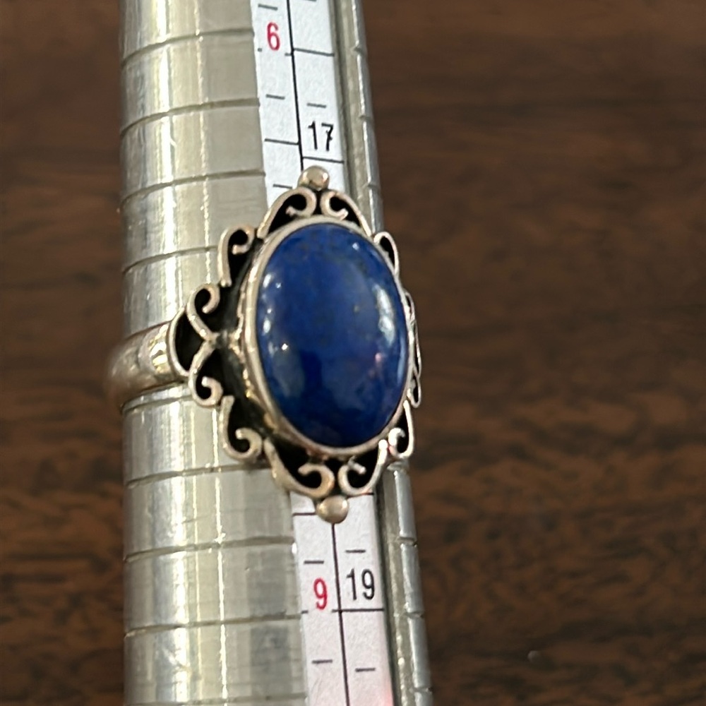 #46 Vintage Lapis Ring In 925 Silver SZ 8